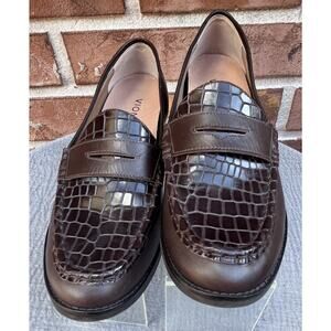 Women's Vionic Waverly Croc Embrossed Brown Leather Loafers Shoes Size 9.5